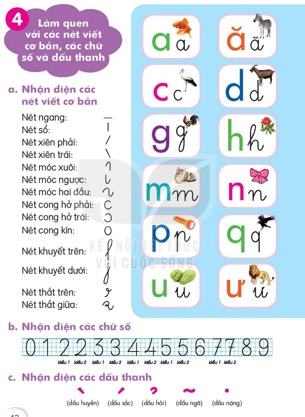 4. Làm quen với các nét viết cơ bản, các chữ số và dấu thanh