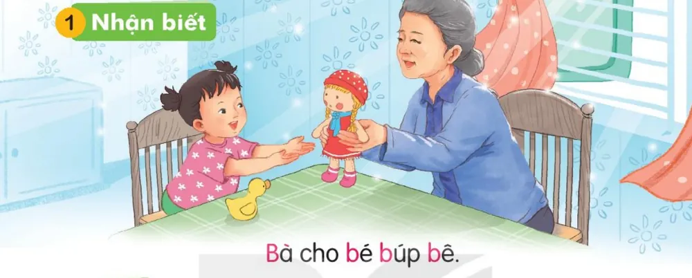 bà đưa búp bê cho bé.