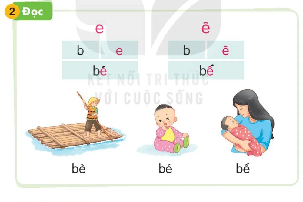 cái bè trên sông – bè; em bé – bé; mẹ bế con – bế
