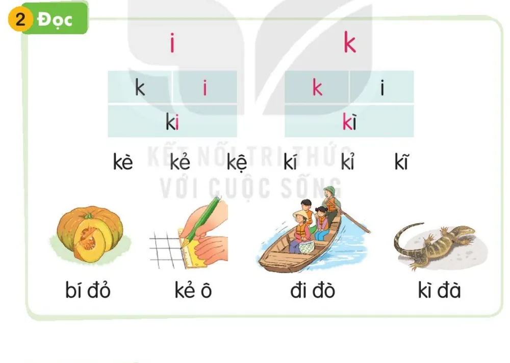 quả bí đỏ – bí đỏ; tay cầm bút kẻ ô – kẻ ô; mọi người ngồi thuyền – đi đò; con kì đà – kì đà
