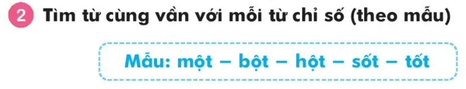 Tìm từ cùng vần với mỗi từ chỉ số (theo mẫu)